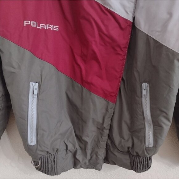 Vintage Polaris Union Made Snowmobile Jacket Full Zip Womens M Gray Burgundy - Picture 6 of 10